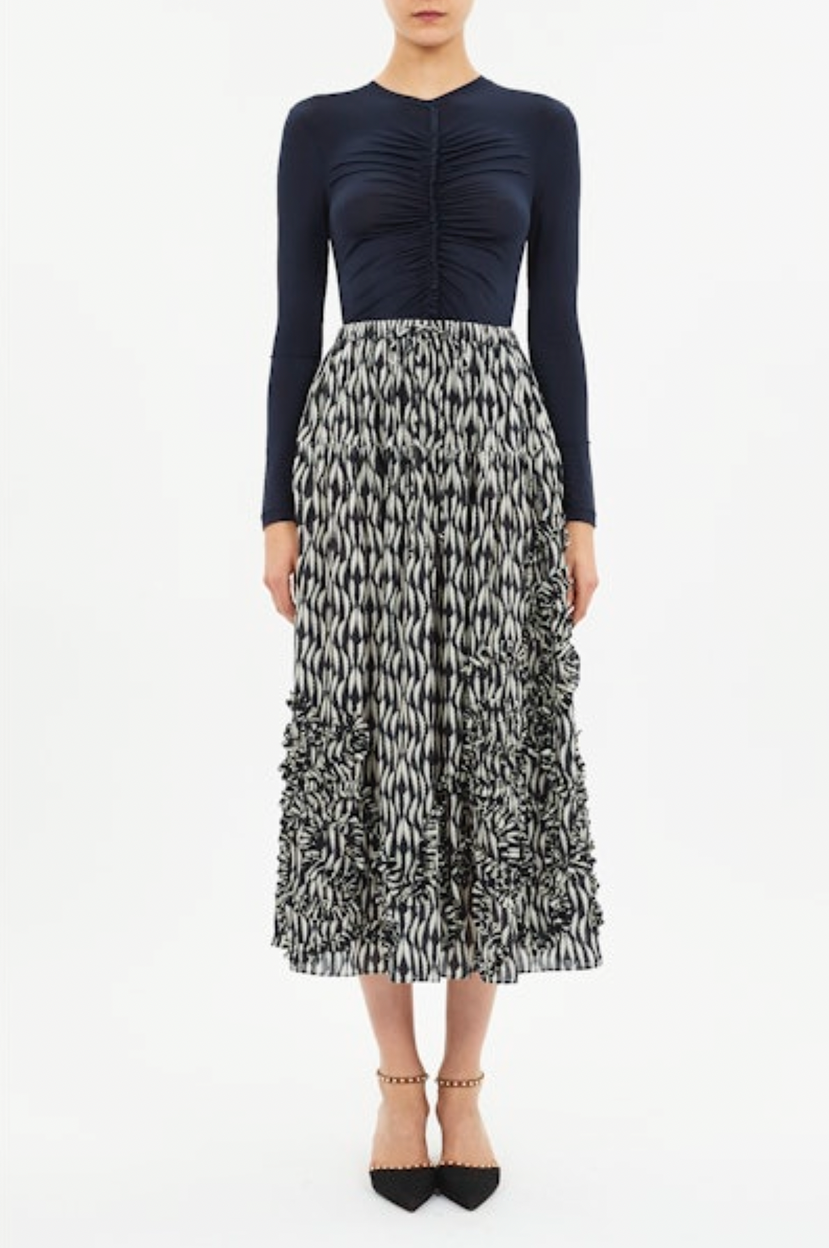 Alexandra Ruffled Cotton Midi Skirt in Graphite