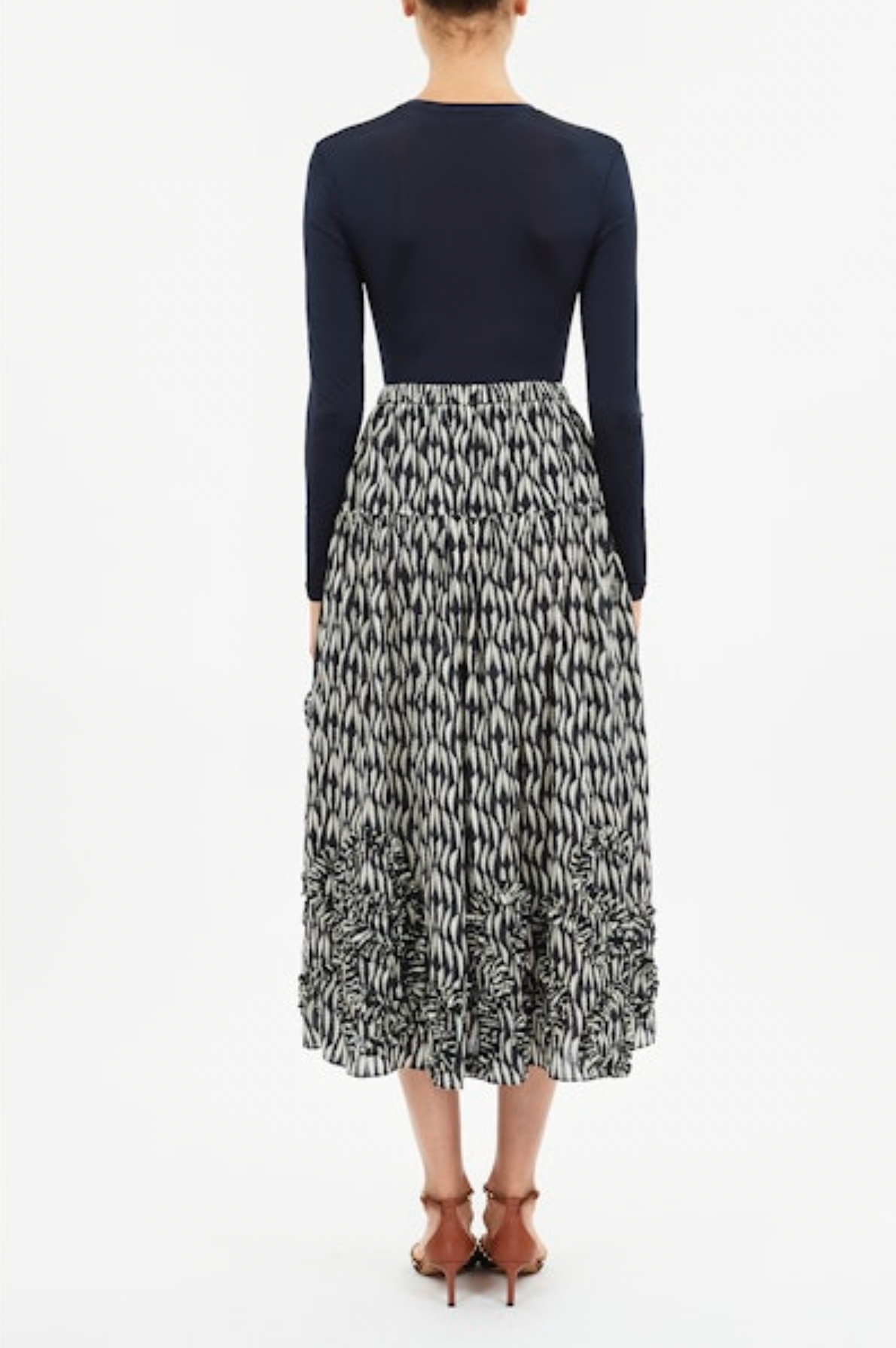 Alexandra Ruffled Cotton Midi Skirt in Graphite