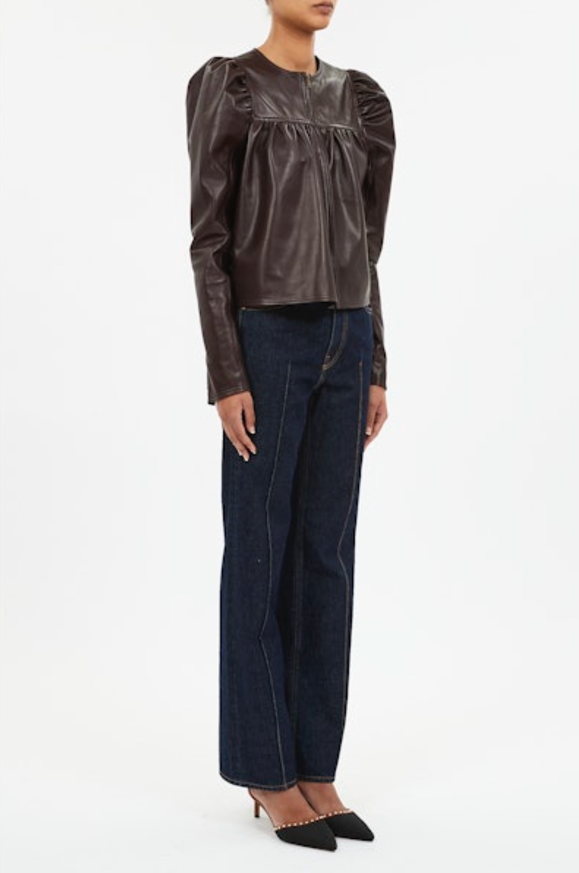 Anouk Zip Up Leather Jacket in Mahogany