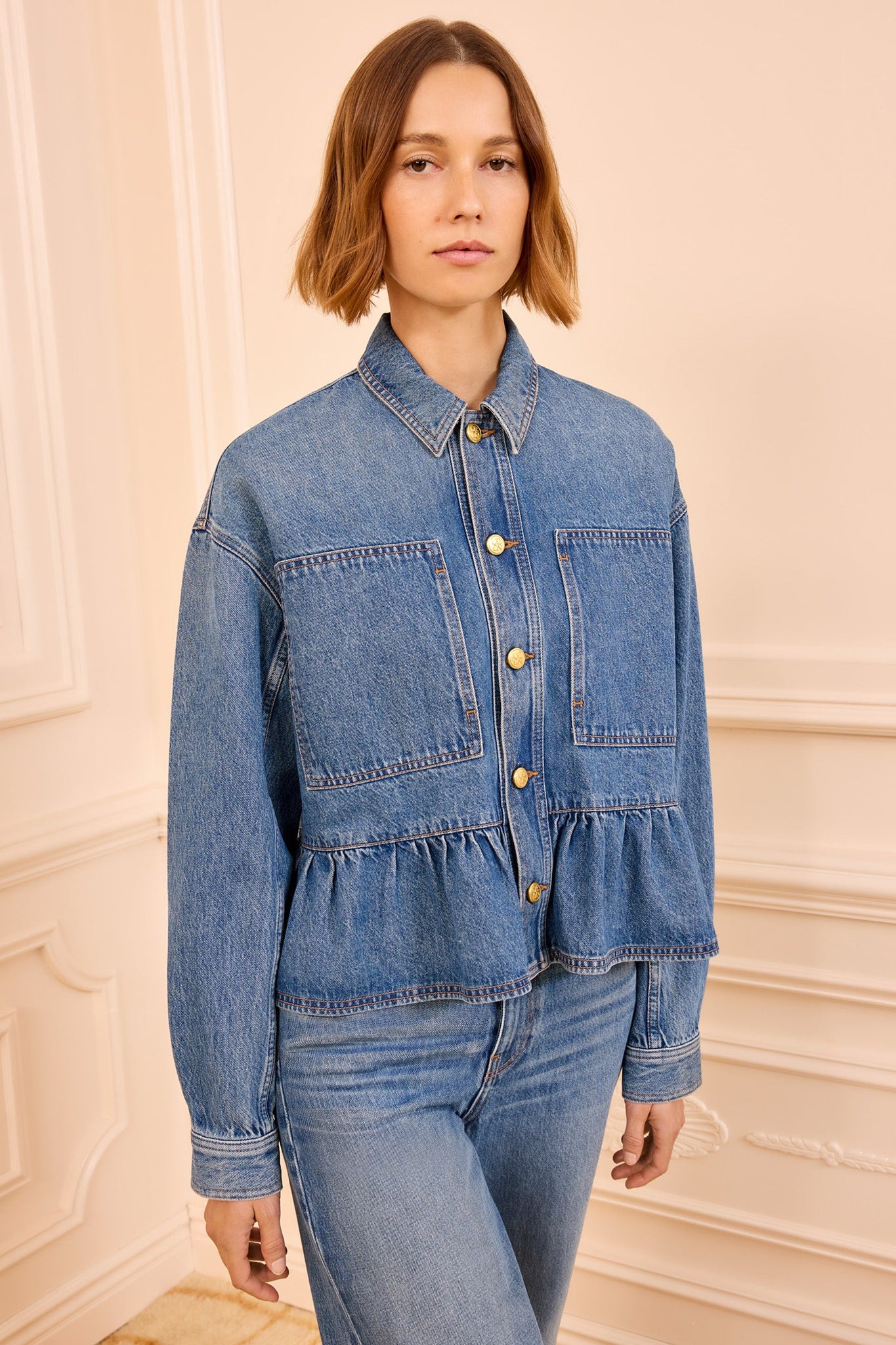 The Arquette Denim Peplum Jacket in Danube