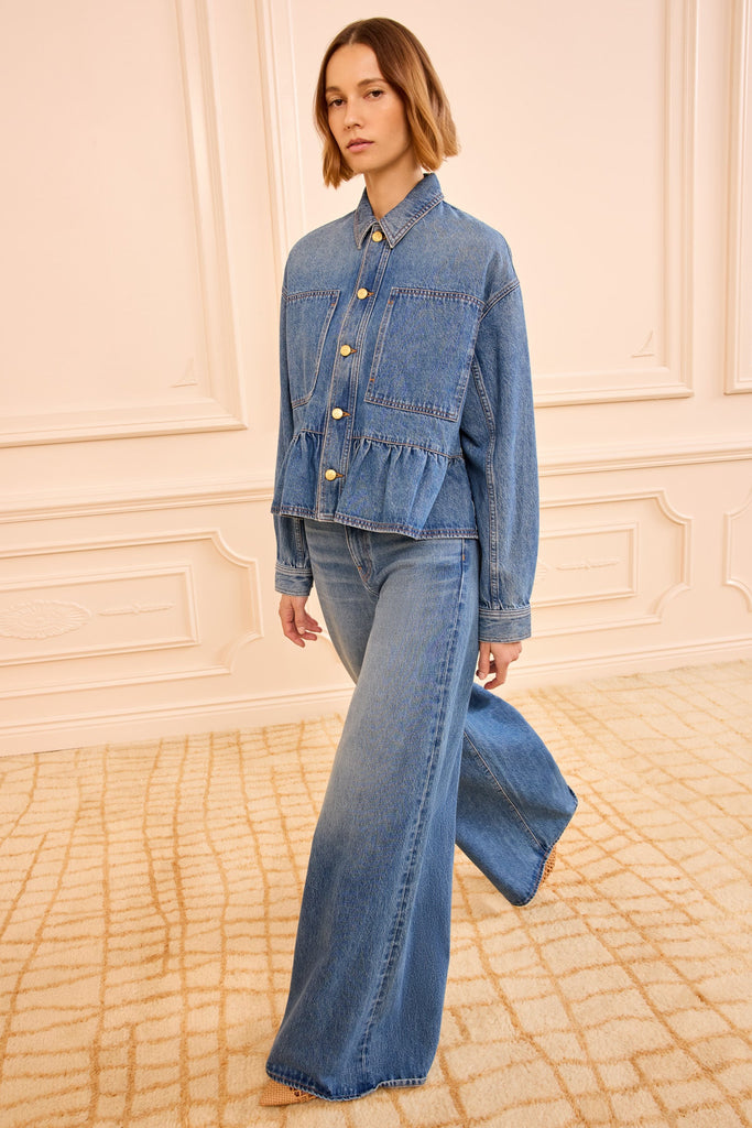 The Arquette Denim Peplum Jacket in Danube