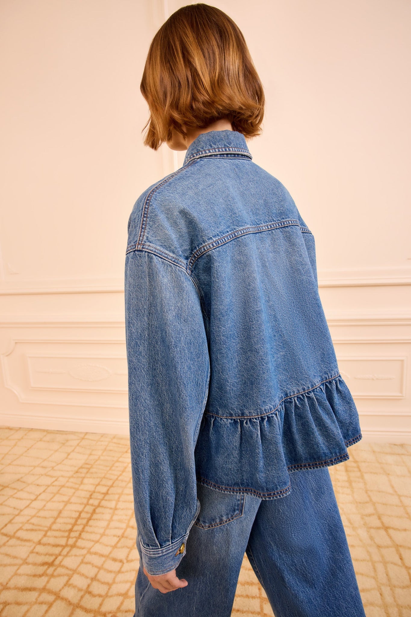 The Arquette Denim Peplum Jacket in Danube