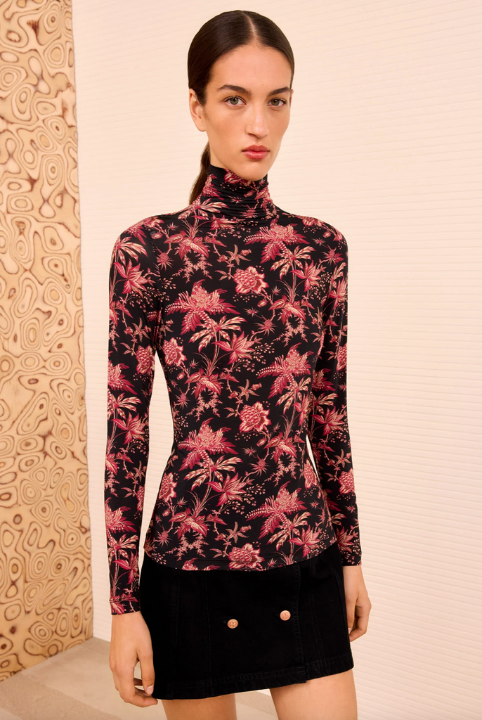 Aurelia Jersey Long Sleeve Turtleneck in Midnight Lily