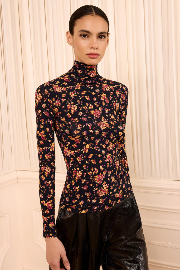 Aurelia Long Sleeve Jersey Top in Noir Floral