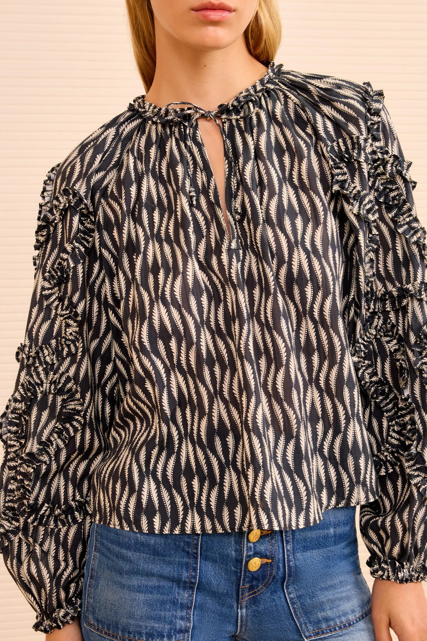 Azrou Cotton Long Sleeve Blouse in Graphite