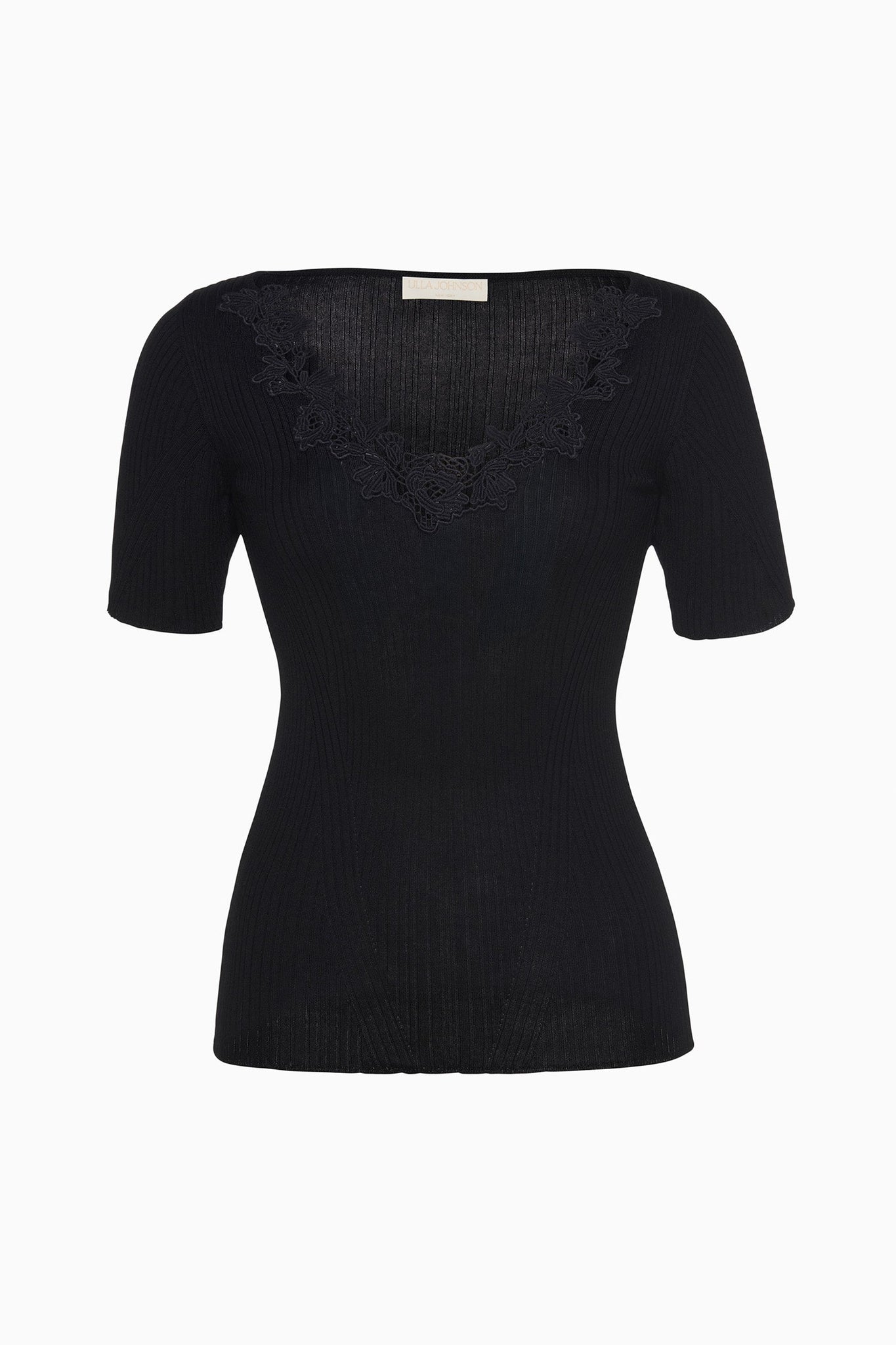 Celeste Knit Top with Lace in Noir
