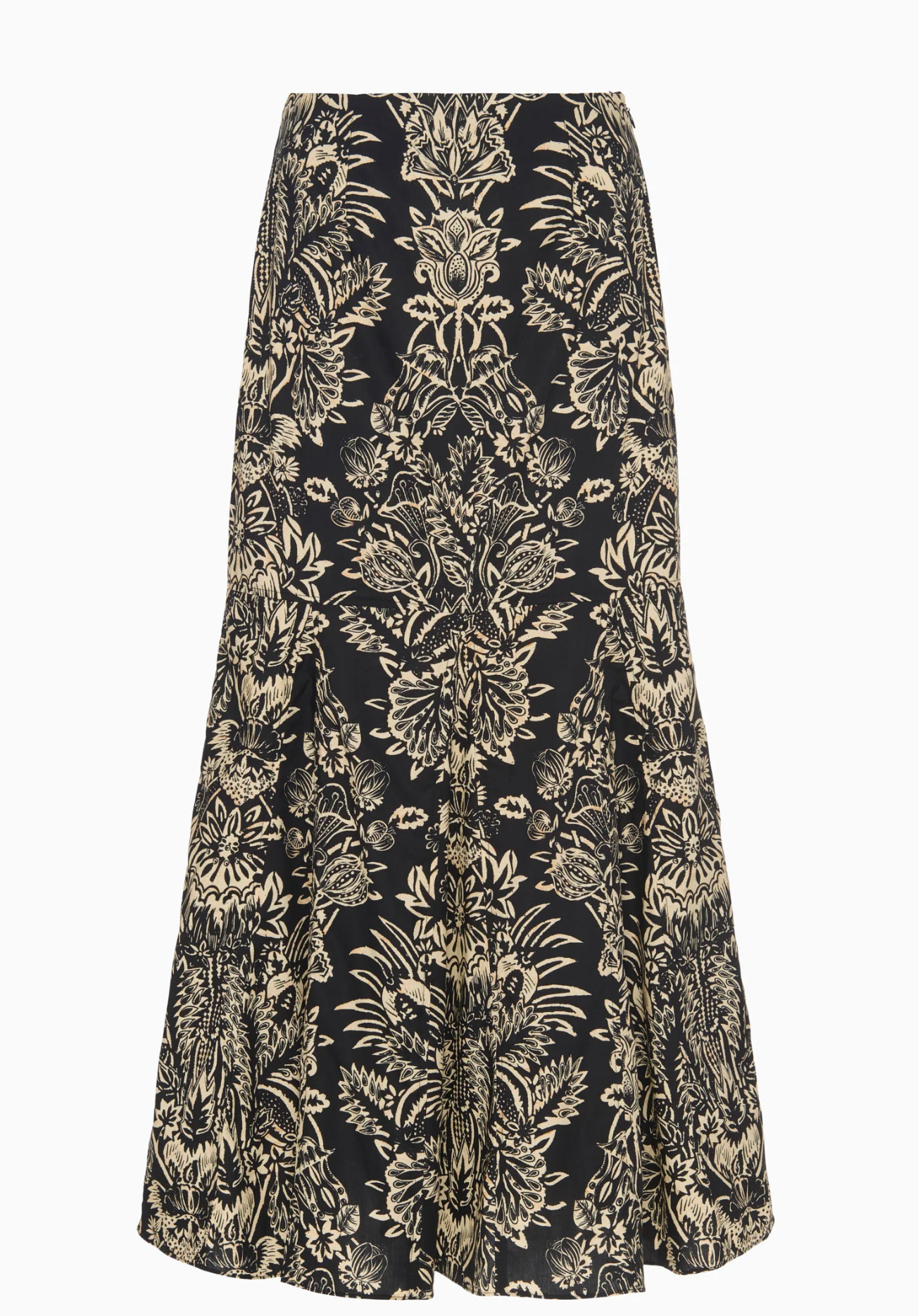 Clarisse Trumpet Midi Skirt in Noir Flora