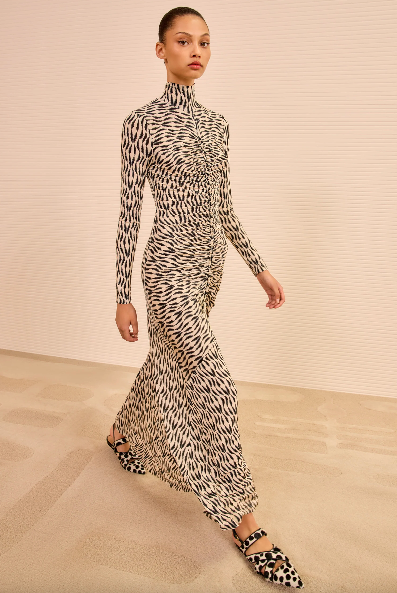 Ida Long Sleeve Ruched Turtleneck Dress in Silhouette