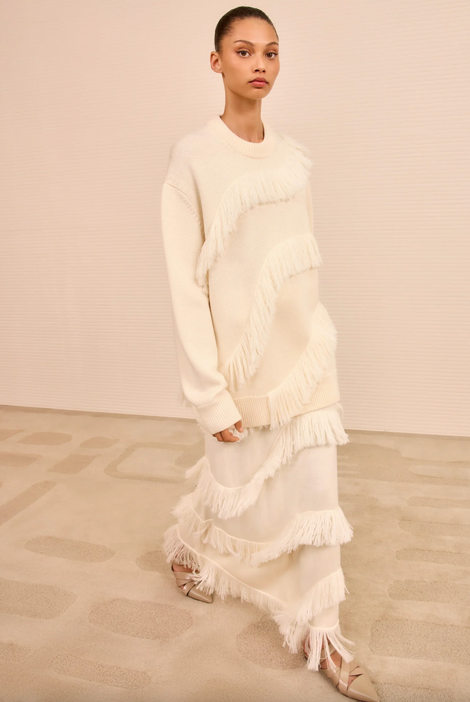 Ina Oversized Fringe Pullover in Cowrie