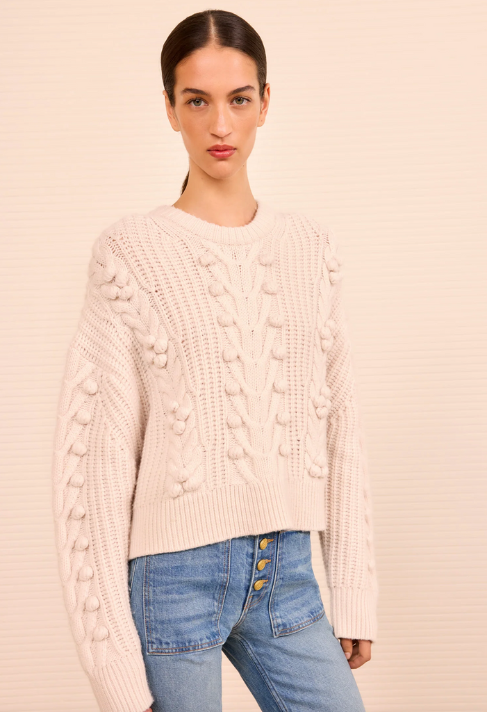 Indra Cable Knit Pullover in Alabaster