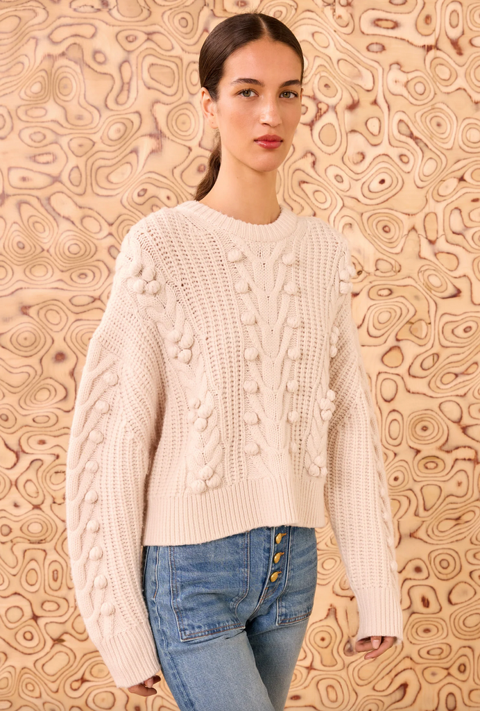 Indra Cable Knit Pullover in Alabaster