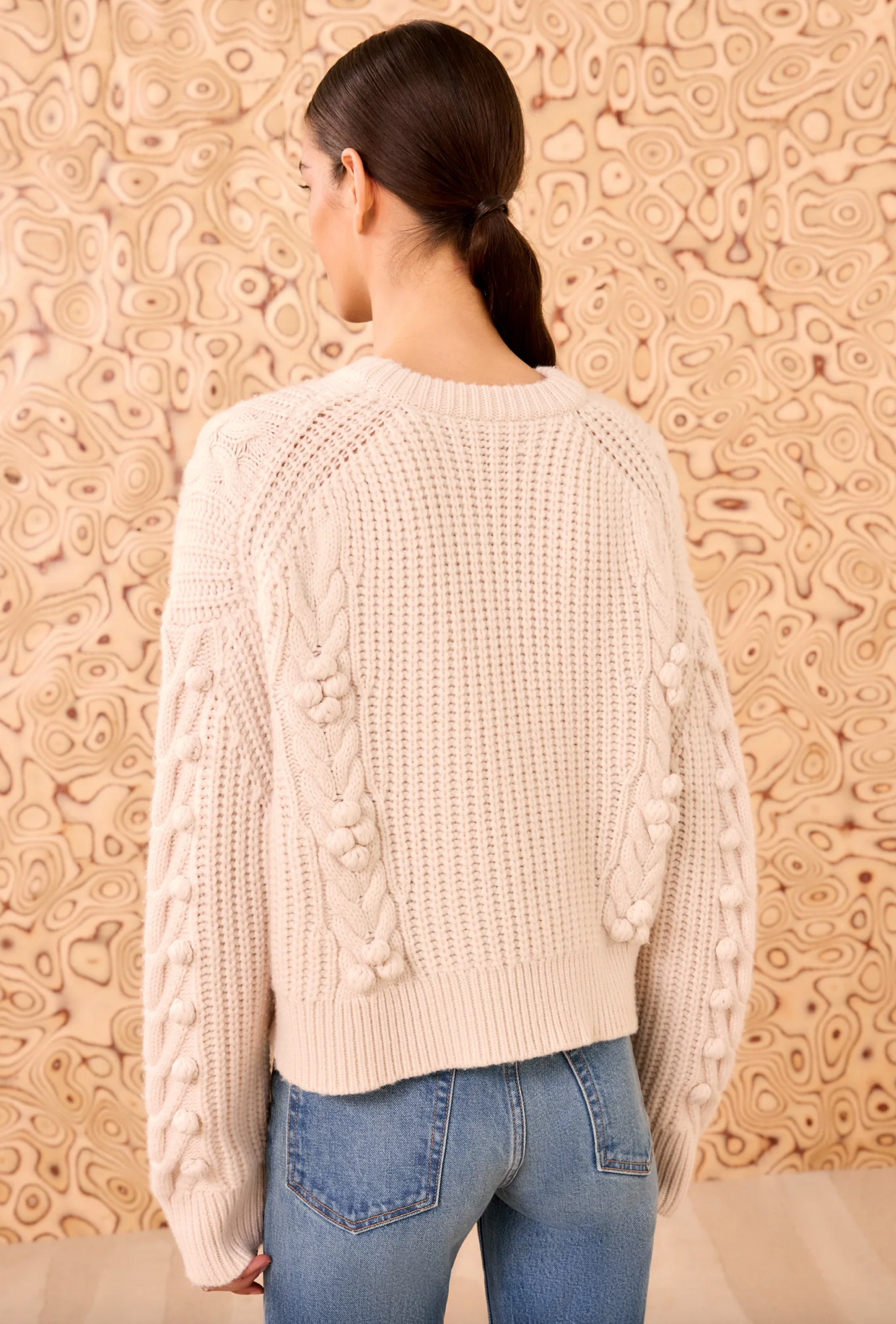 Indra Cable Knit Pullover in Alabaster