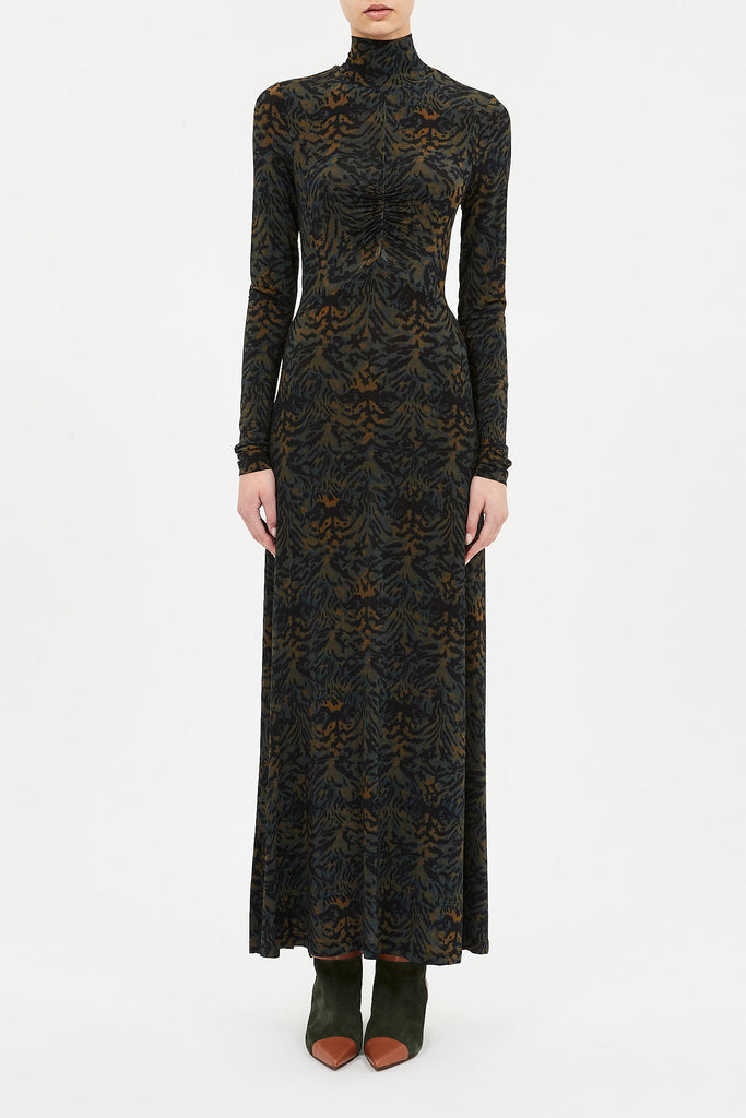 Koa Jersey Ruched Front Turtleneck Dress in Desert Jasper