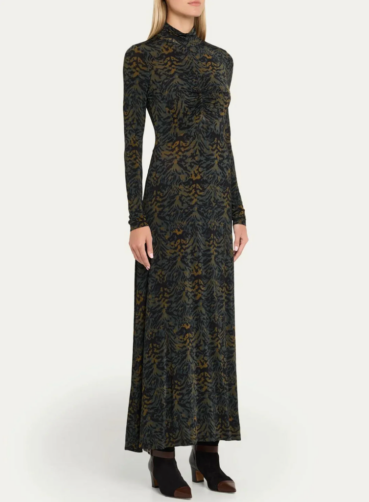 Koa Jersey Ruched Front Turtleneck Dress in Desert Jasper