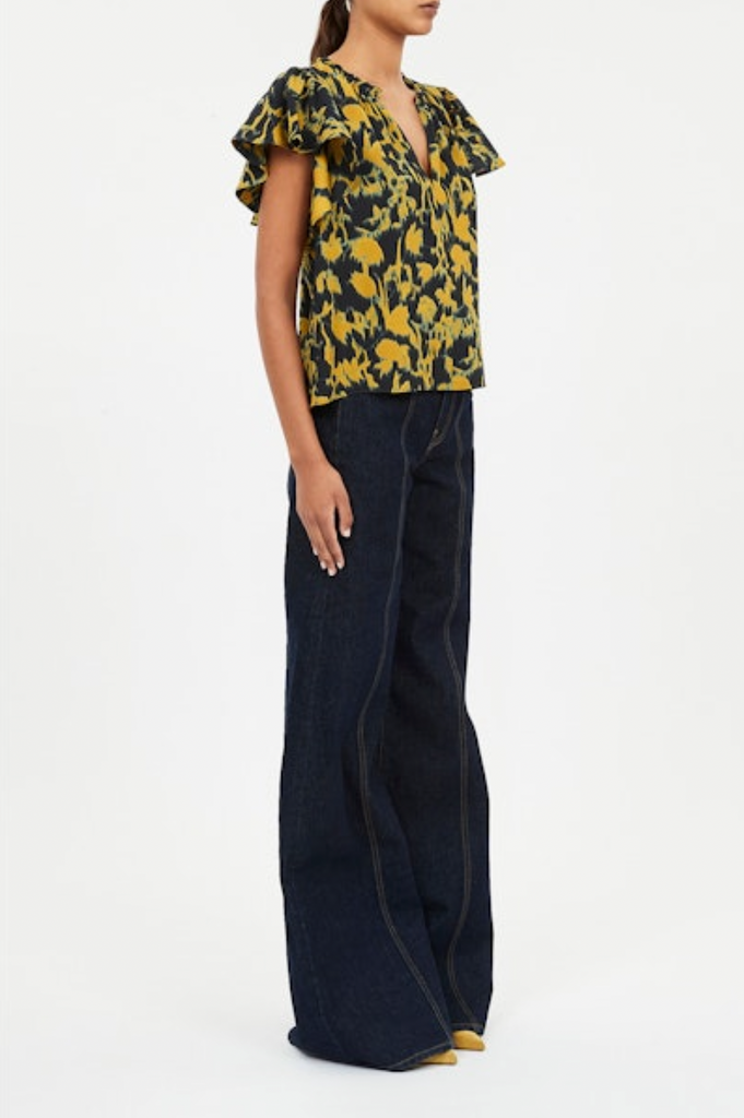 Lilo Flutter Sleeve Blouse in Verdite
