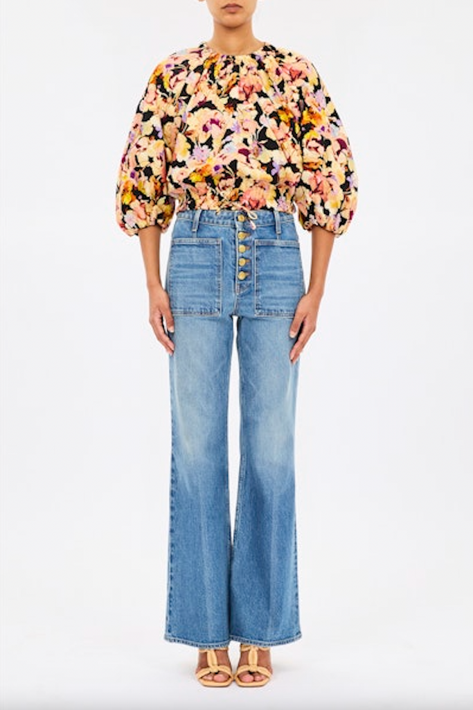 Lucie Bubble Sleeve Top in Night Bloom