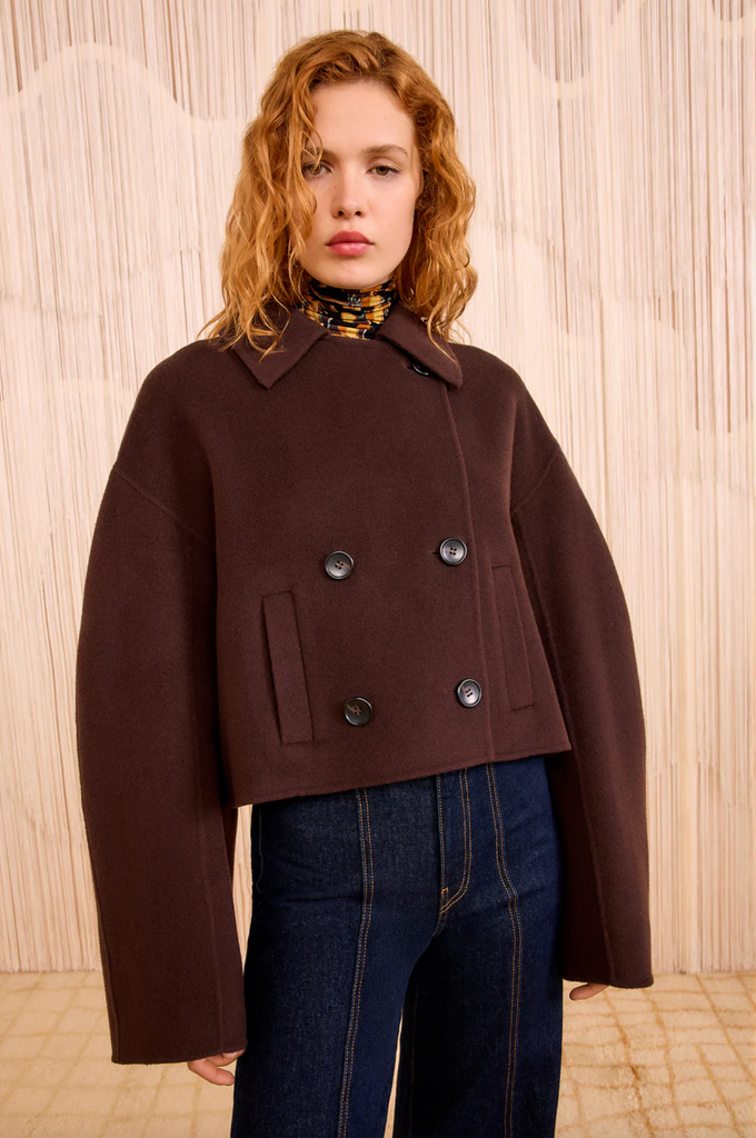 Marta Double Faced Wool Cropped Coat in Sable
