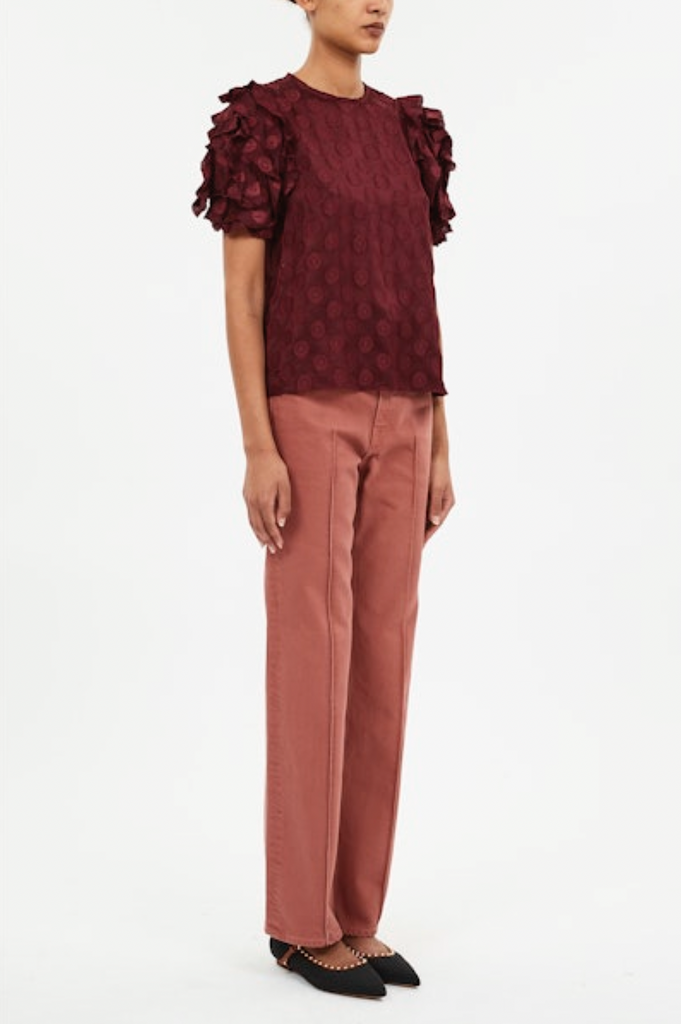 Opal Puff Sleeve Top in Claret