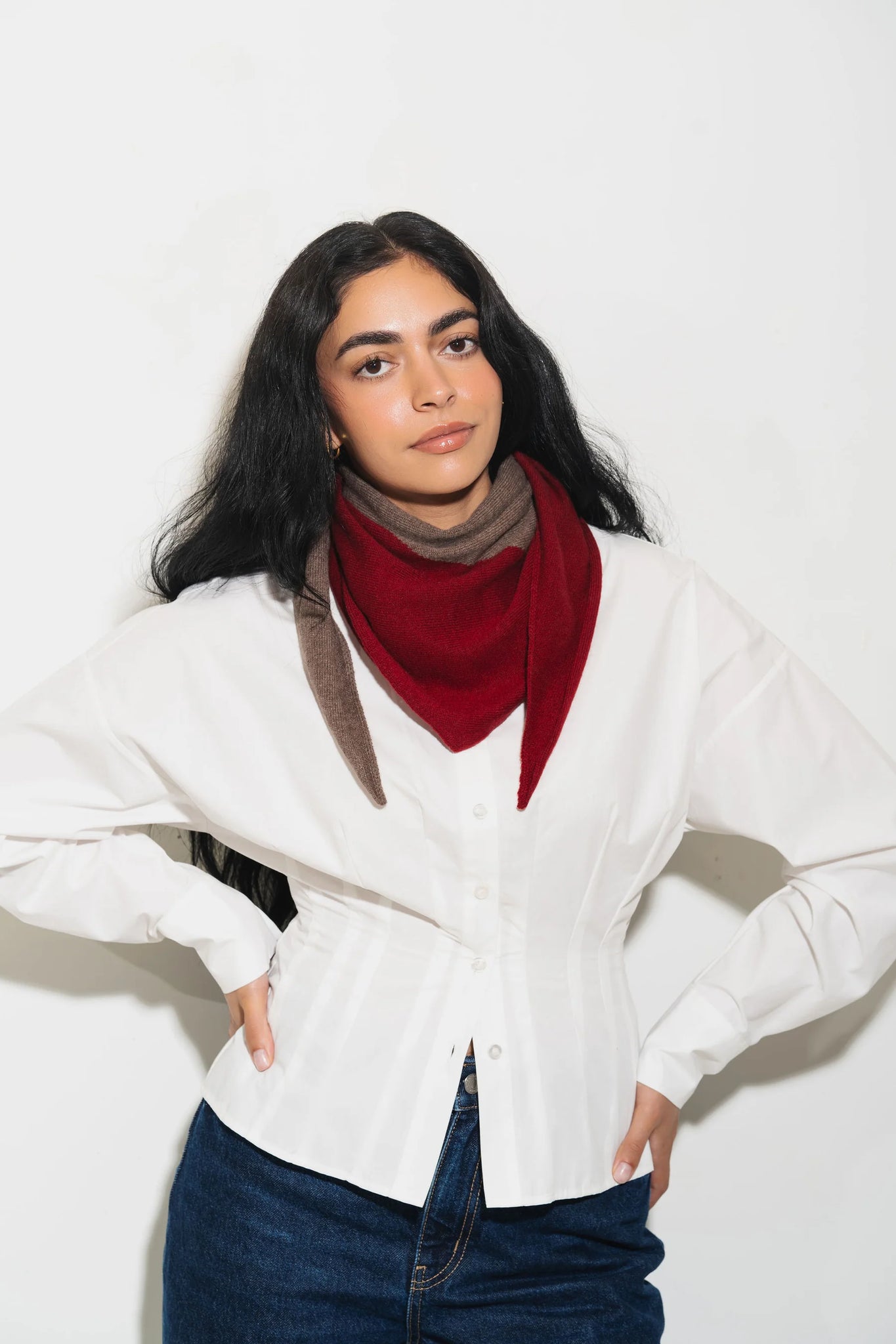 Cashmere Kerchief in Cranberry + Walnut