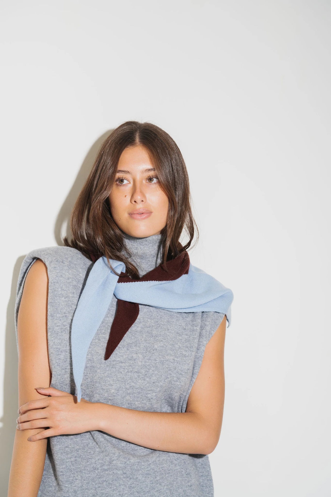 Cashmere Kerchief in Sky + Chocolate