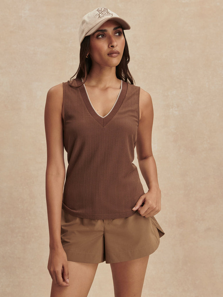 Corby V Neck Tank in Pinecone