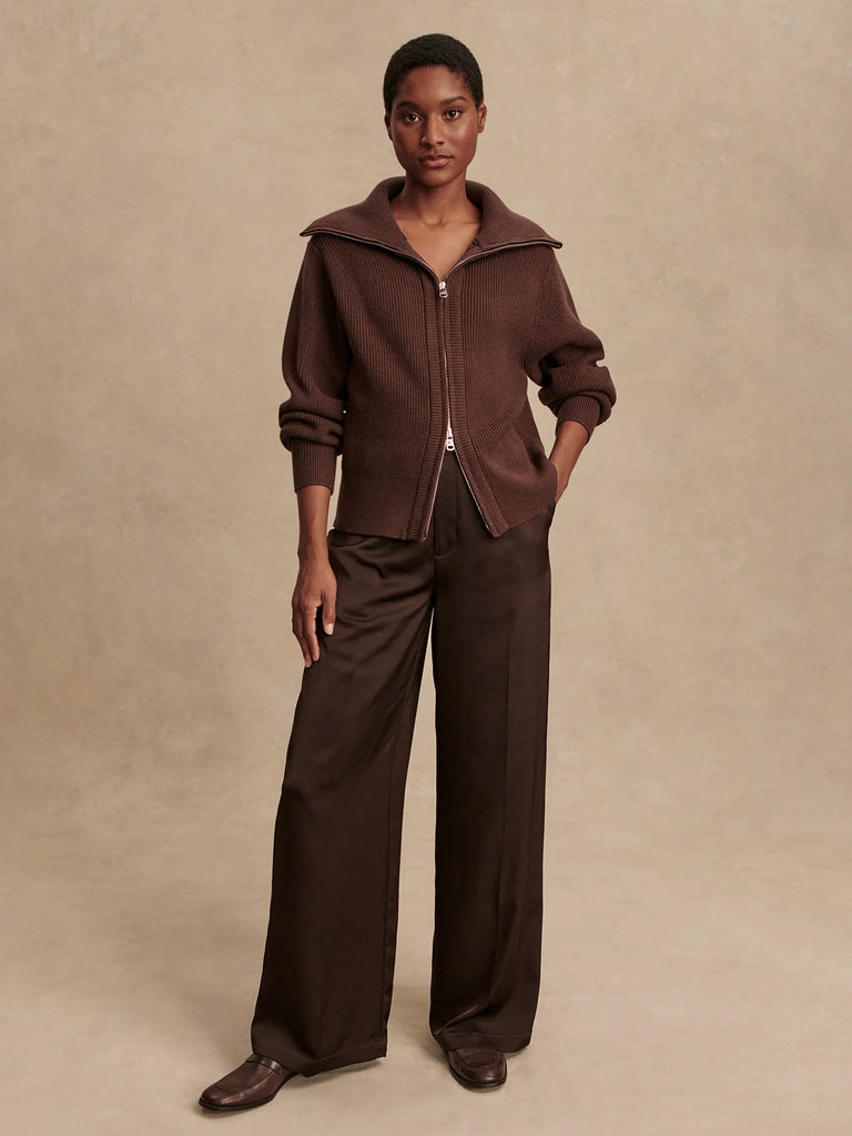 Enrico Zip-Through Knit Jacket in Coffee Bean