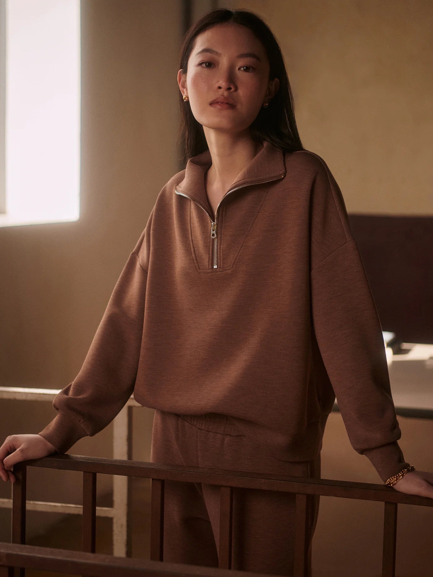 Hawley Half-Zip Sweatshirt in Golden Bronze Marl