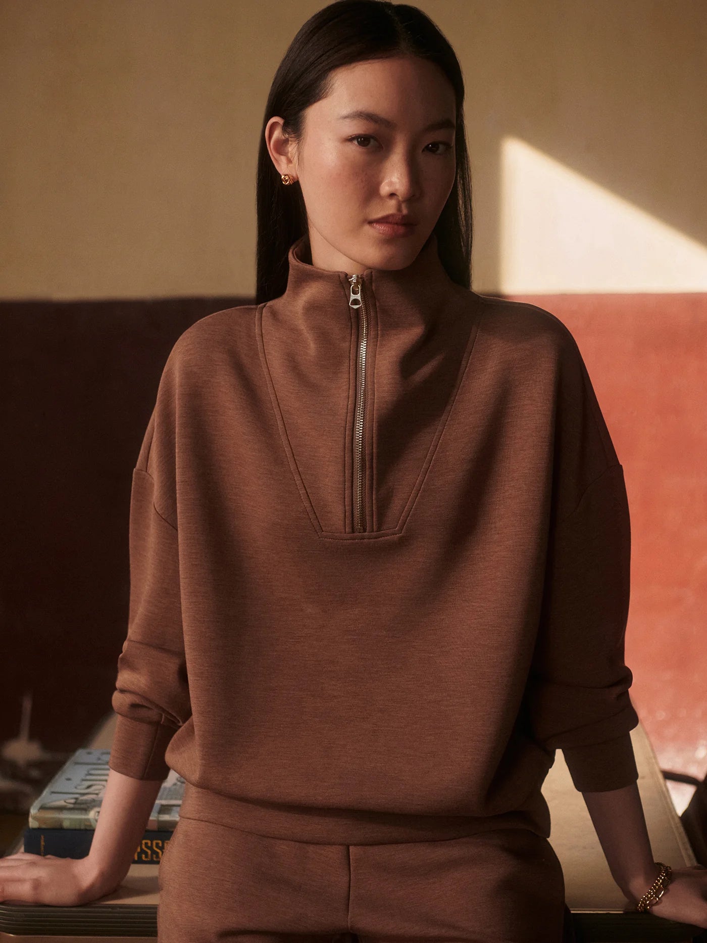 Hawley Half-Zip Sweatshirt in Golden Bronze Marl
