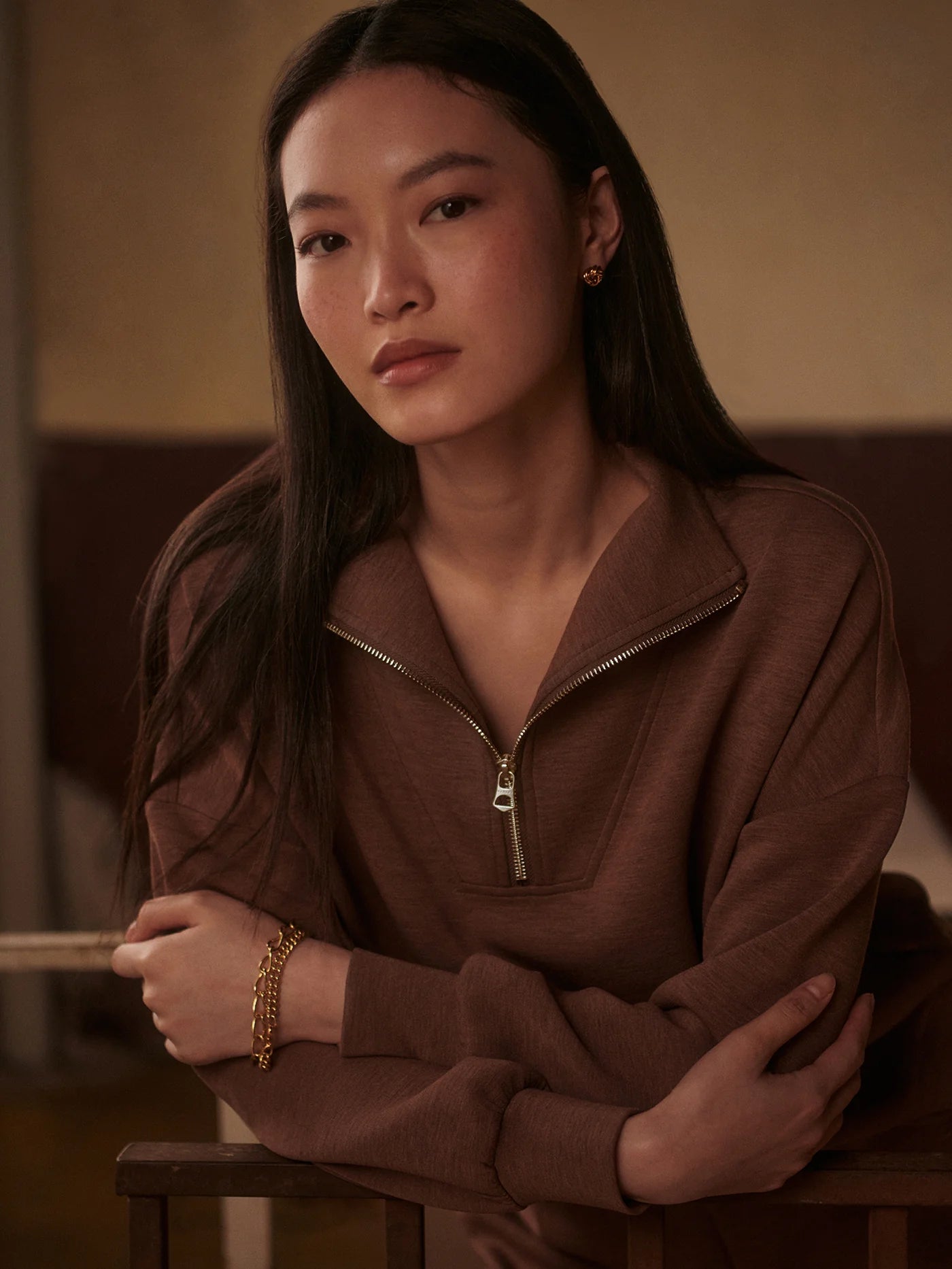 Hawley Half-Zip Sweatshirt in Golden Bronze Marl