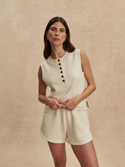 Marla Button Placket Tank in Pristine - l