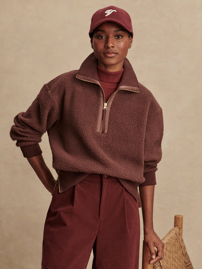 Roselle Half- Zip Fleece in Deep Mahogany