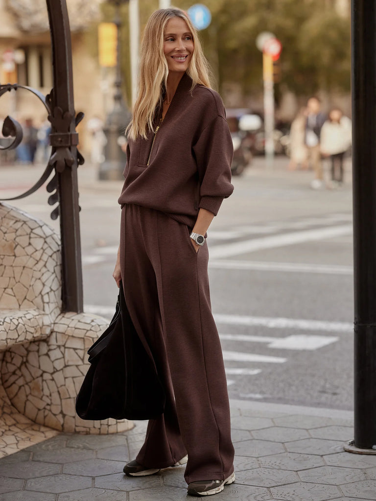 The Wide Leg Pant 30" in Coffee Bean Marl