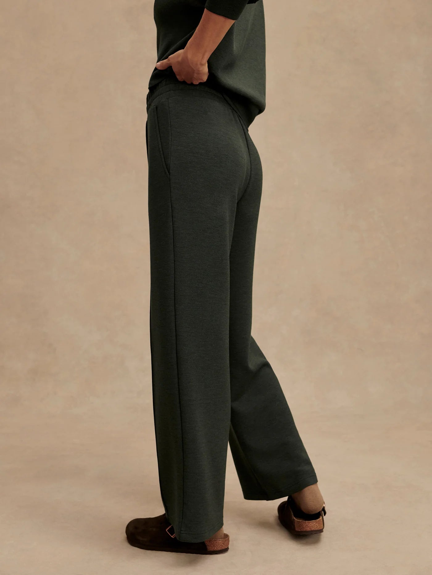The Wide Leg Pant 30" in Olive Marl
