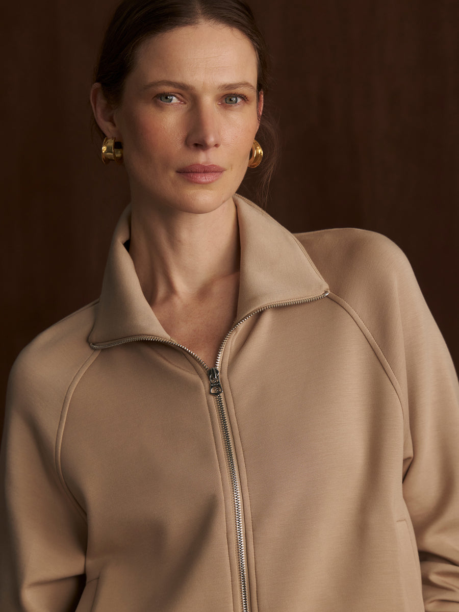 Tyde Zip Through Sweatshirt in Light Taupe