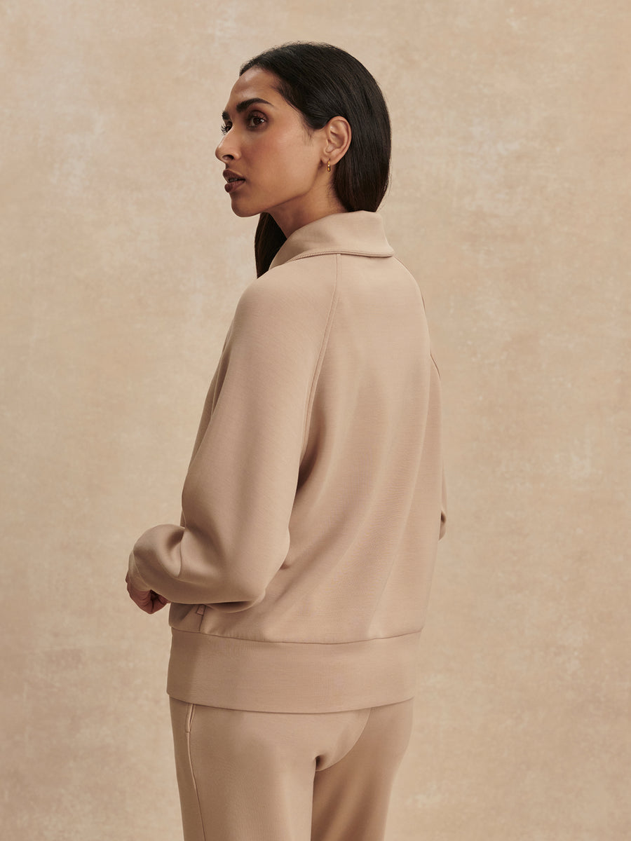 Tyde Zip Through Sweatshirt in Light Taupe