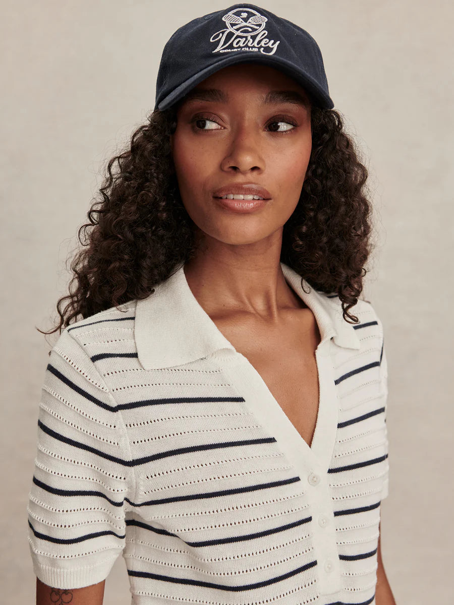 Wren Knit Polo in White/Blue Nights