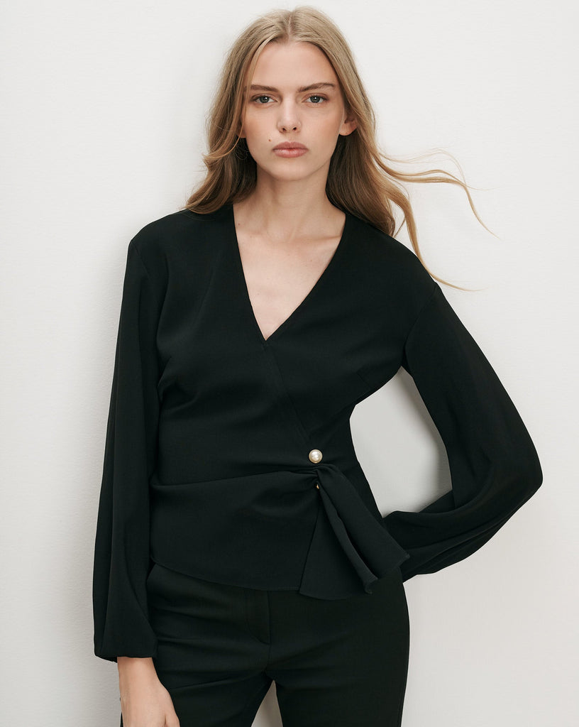 Drew Brooch Blouse in Black
