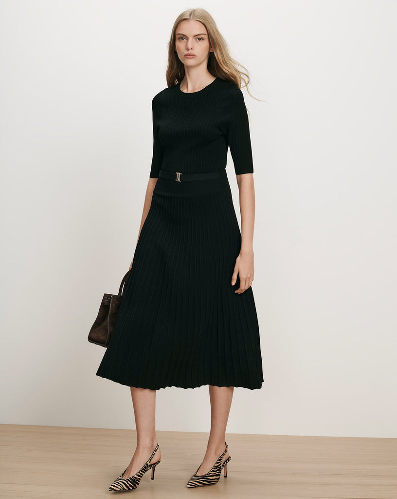 Elthea Belted Midi Dress in Black