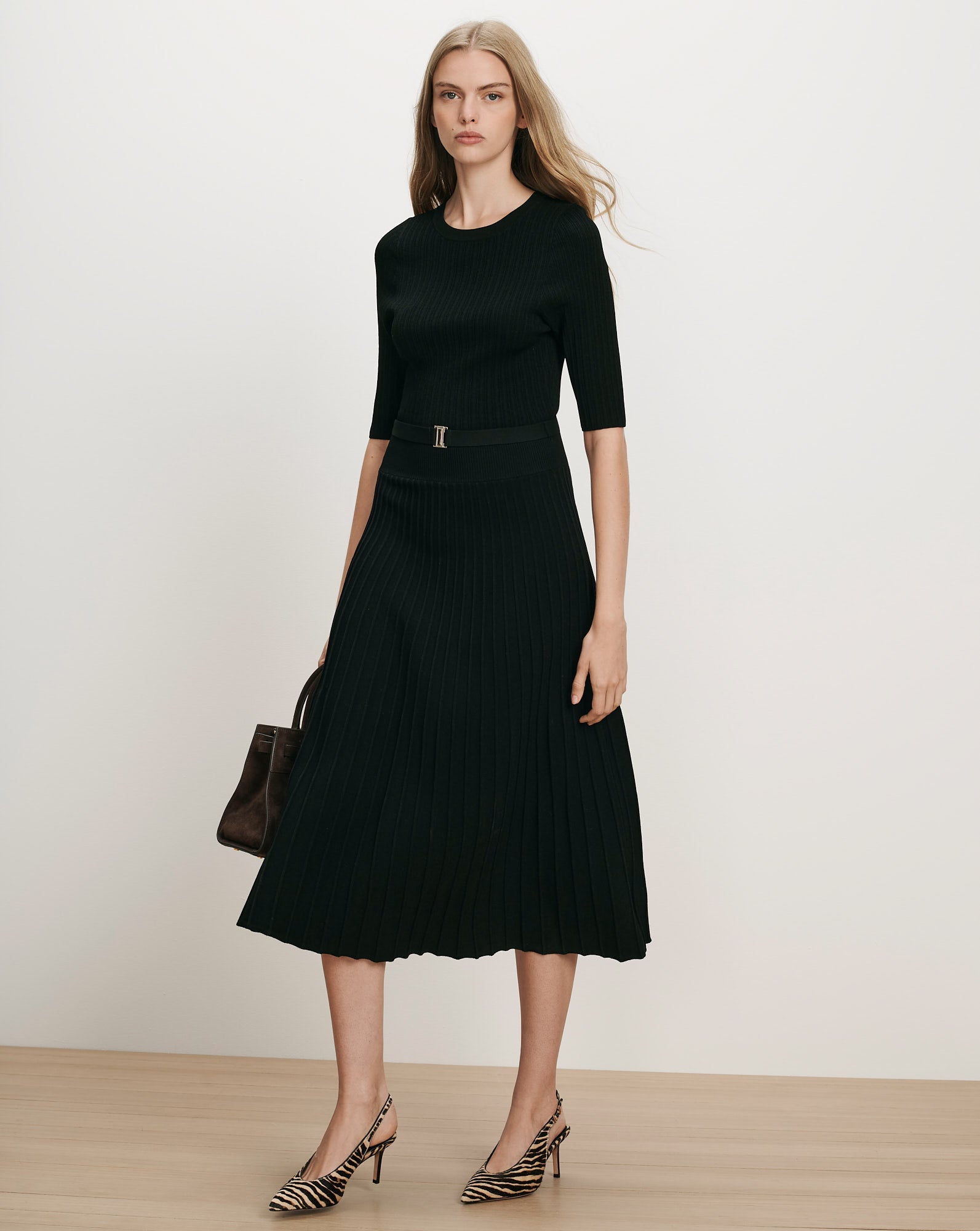 Elthea Belted Midi Dress in Black