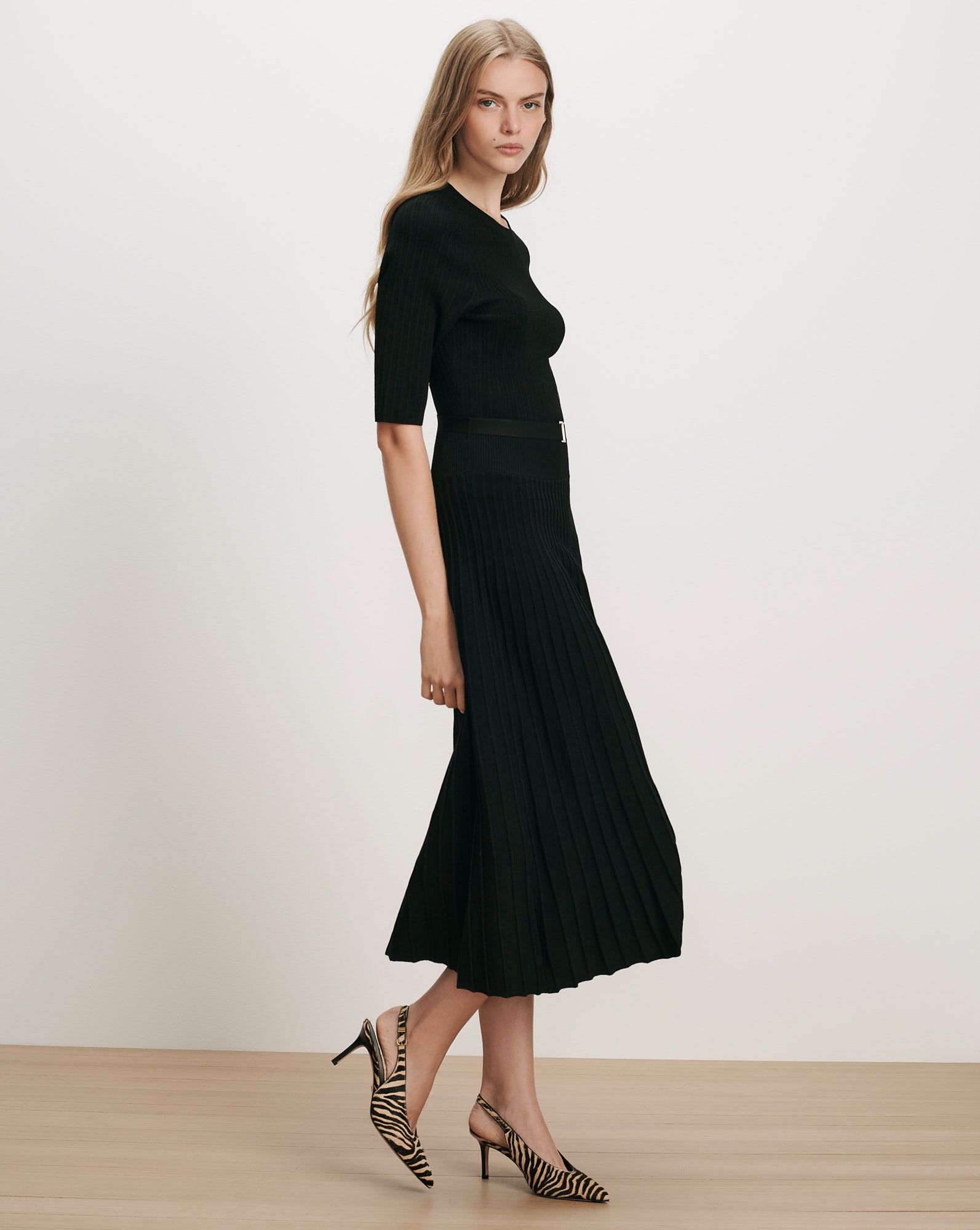 Elthea Belted Midi Dress in Black