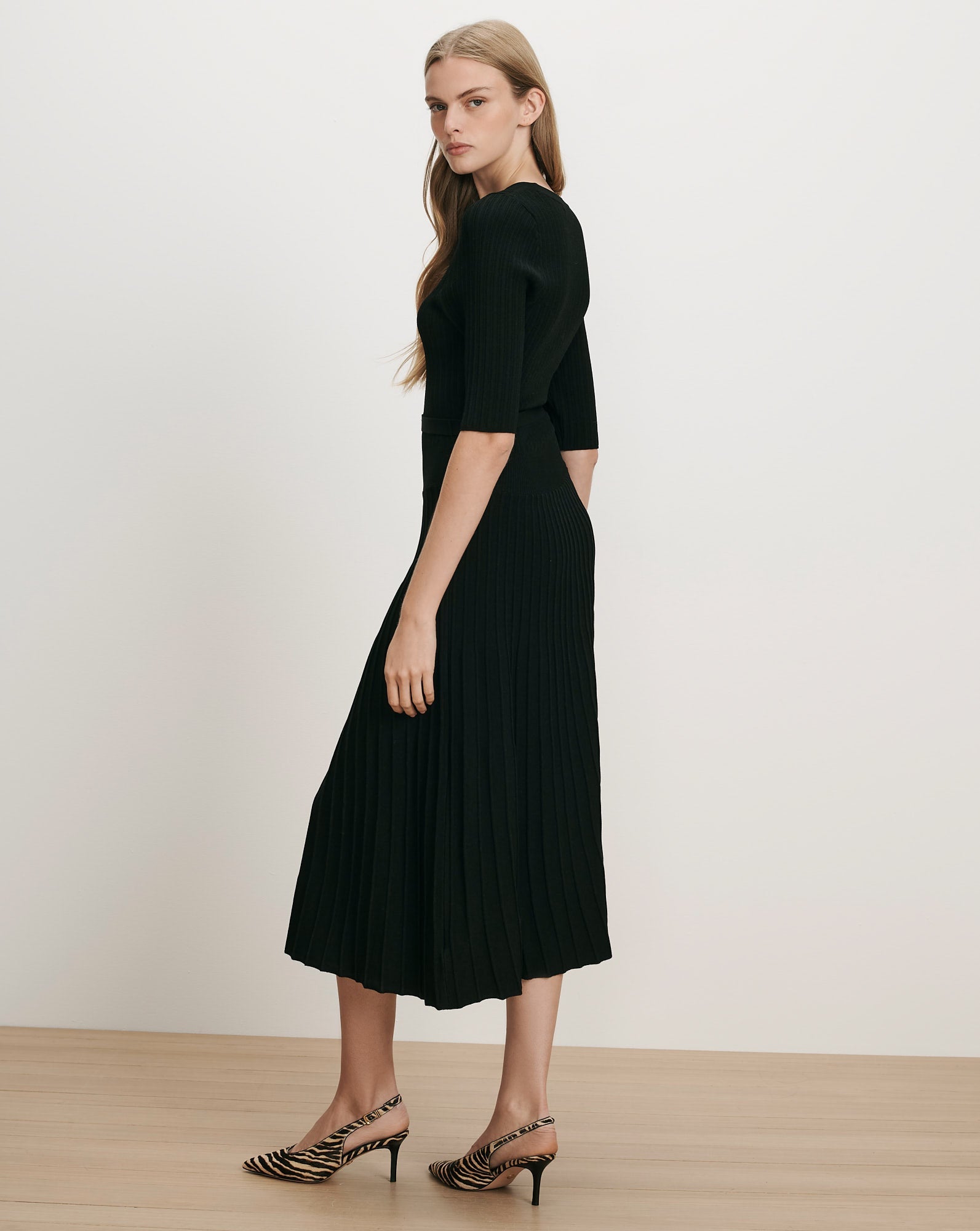 Elthea Belted Midi Dress in Black
