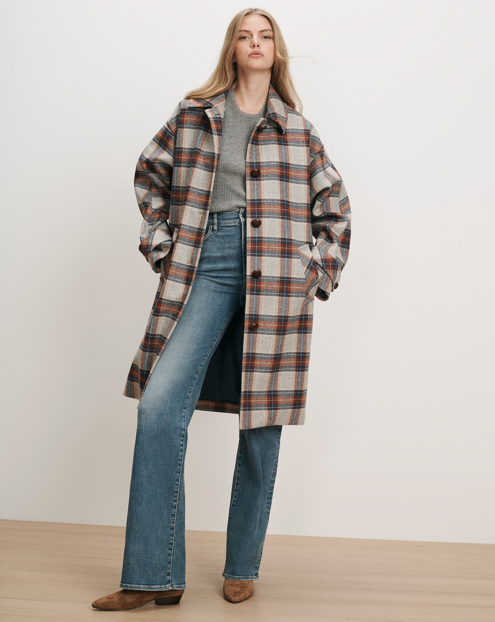 Laurent Removable-Collar Dickey Coat in Heather Grey Multi