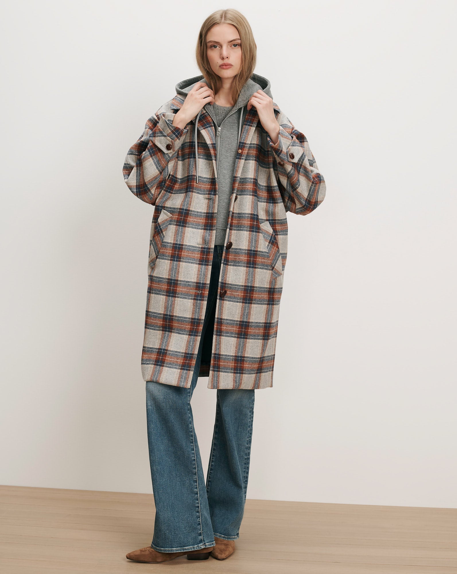 Laurent Removable-Collar Dickey Coat in Heather Grey Multi