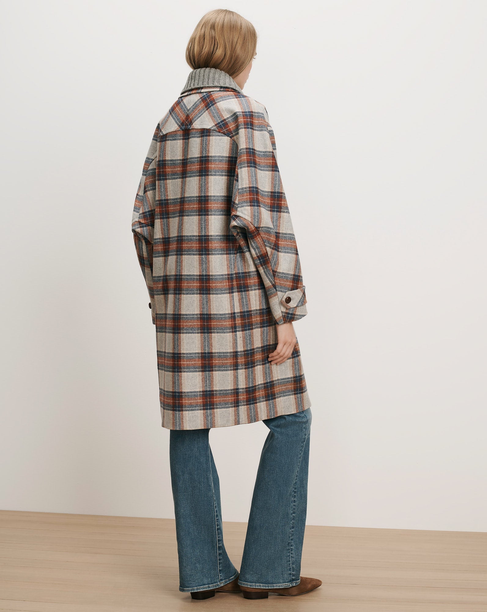 Laurent Removable-Collar Dickey Coat in Heather Grey Multi