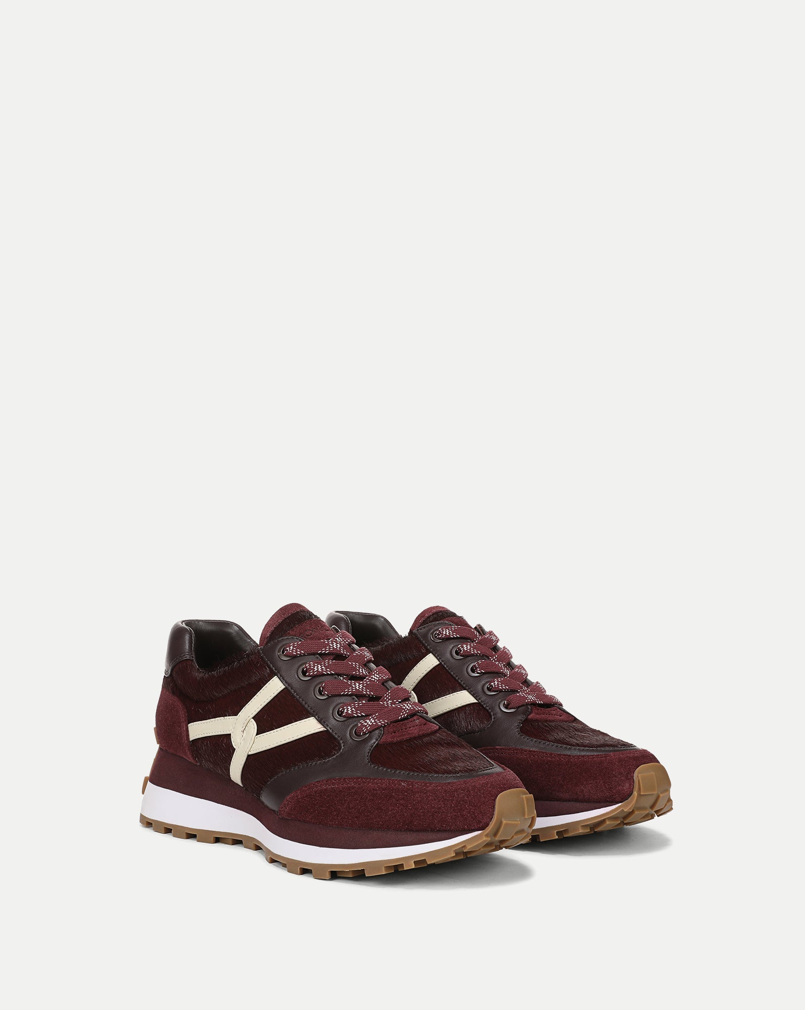 Valentina Calf-Hair Sneaker in Burgundy Suede and Leather
