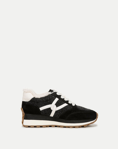 Valentina Shearling Sneaker in Black Suede and Boiled Wool