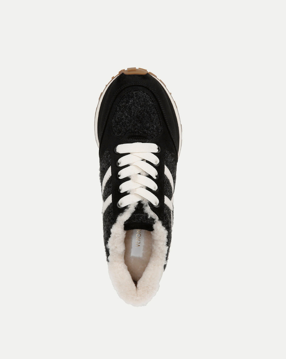 Valentina Shearling Sneaker in Black Suede and Boiled Wool
