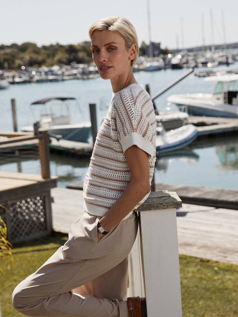 Ciara Stripe Knit Top in Chanterelle Stripe