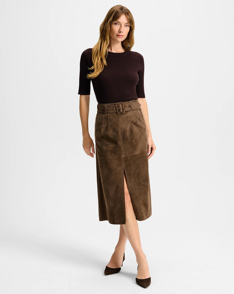 Alexie Suede Midi Skirt in Mocha