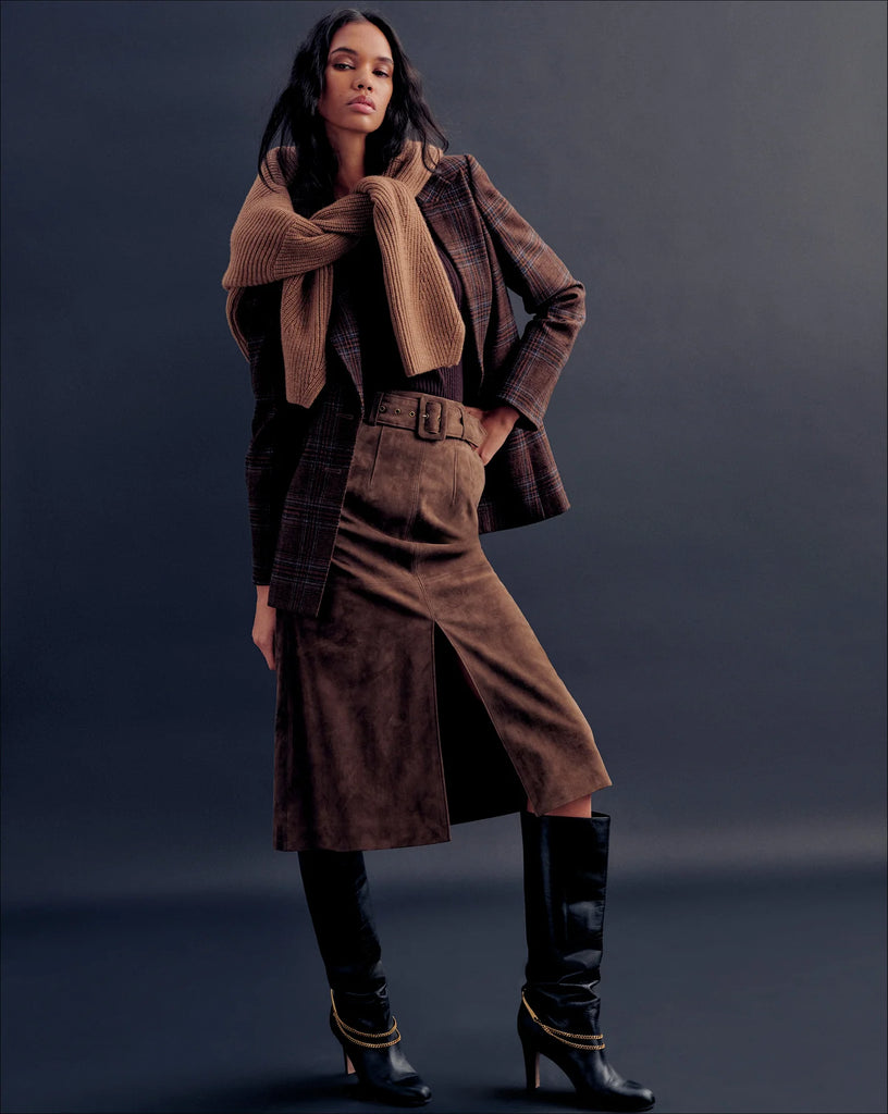 Alexie Suede Midi Skirt in Mocha